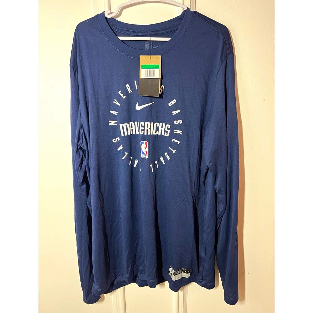 Nike Dallas Mavericks NBA Authentics Dri-FIT Long Sleeve Shirt Mens XL Tall Blue